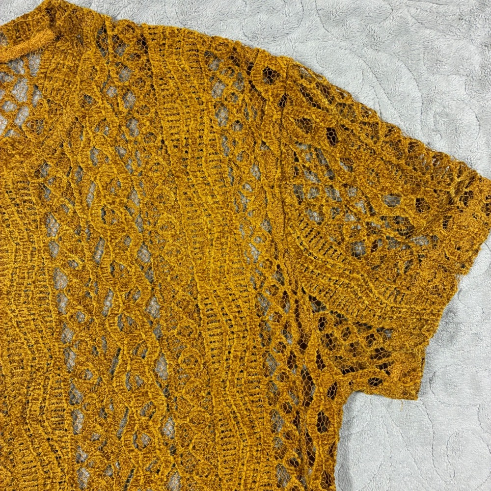 Zara Mesh Crochet Lace Short Sleeve Top Size M Gold Festival Layering Glam - Picture 6 of 8